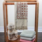 Kalamkari Hand Block Printed Handwoven Cotton Decorative Towel Dyed with Natural Colours Beige Rust 28x61