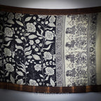 Ethnic Hand Painted Kalamkari Silk Wrap Natural Dyes Floral Dancing Divas Black 36x93