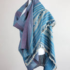 Handspun Handwoven Tussar Silk Merino Wool Shawl Wrap Blue Golden Brown 37x83