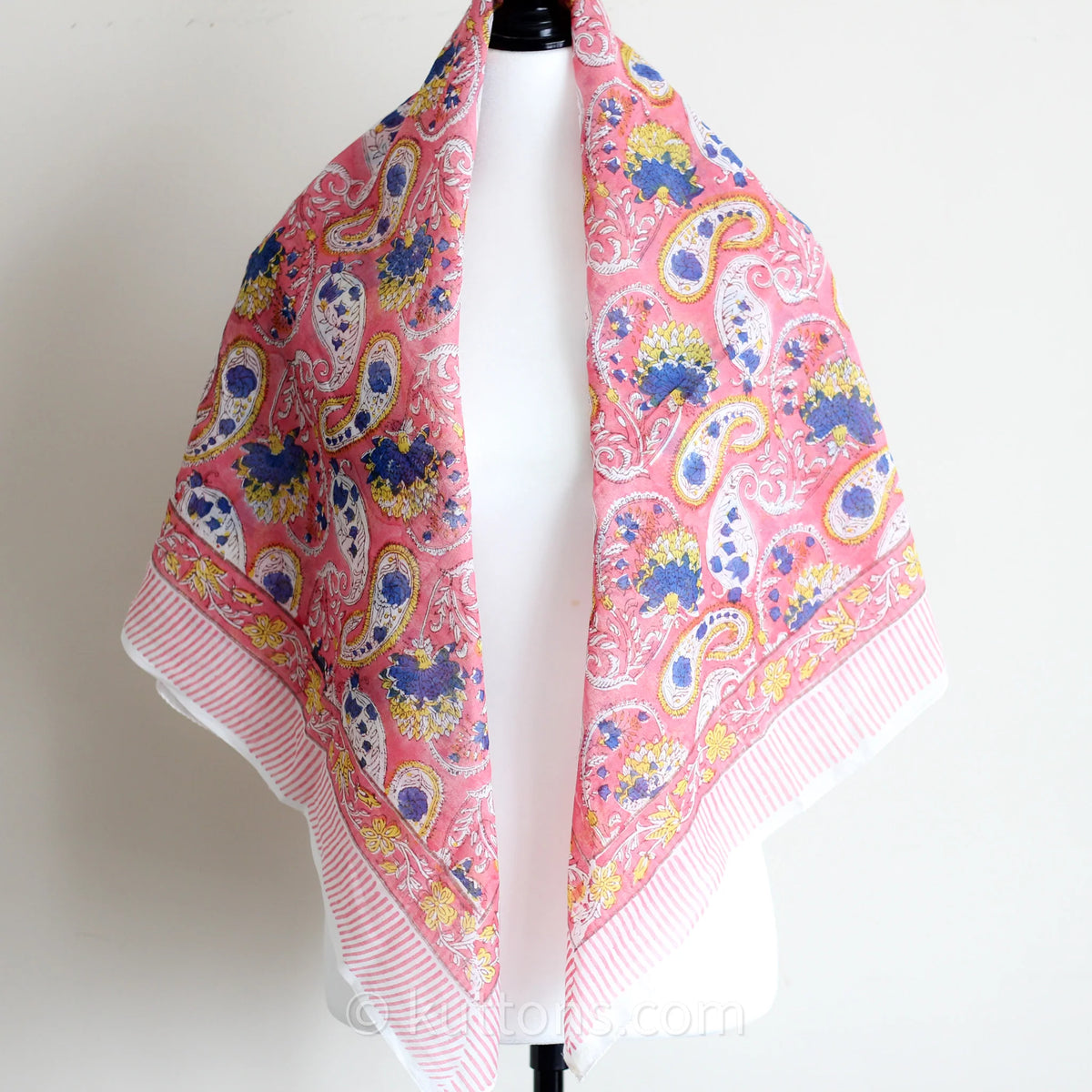 Soft Mul Cotton Bandana Scarf Sanganeri Hand Block Printed Pink 45x44