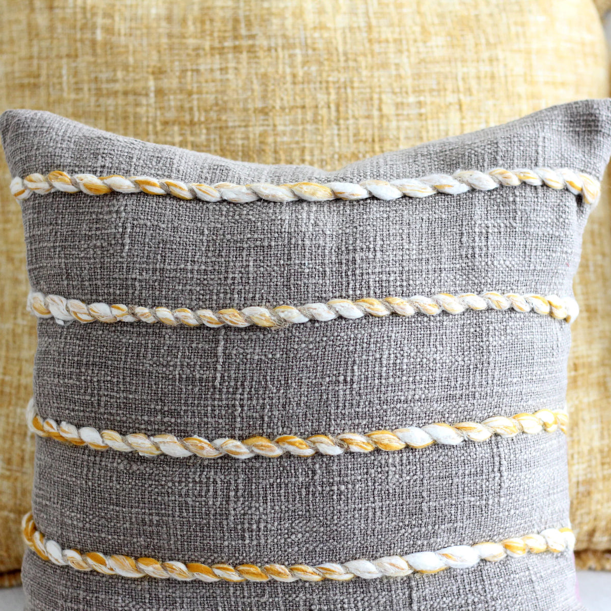 Sunburn Braids Jute Cotton Cushion Cover Handmade Decorative Pillow Brown 16 Square