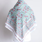 Sanganeri Hand Block Printed Cotton Bandana Soft Lightweight Airy Aqua Green 42x43