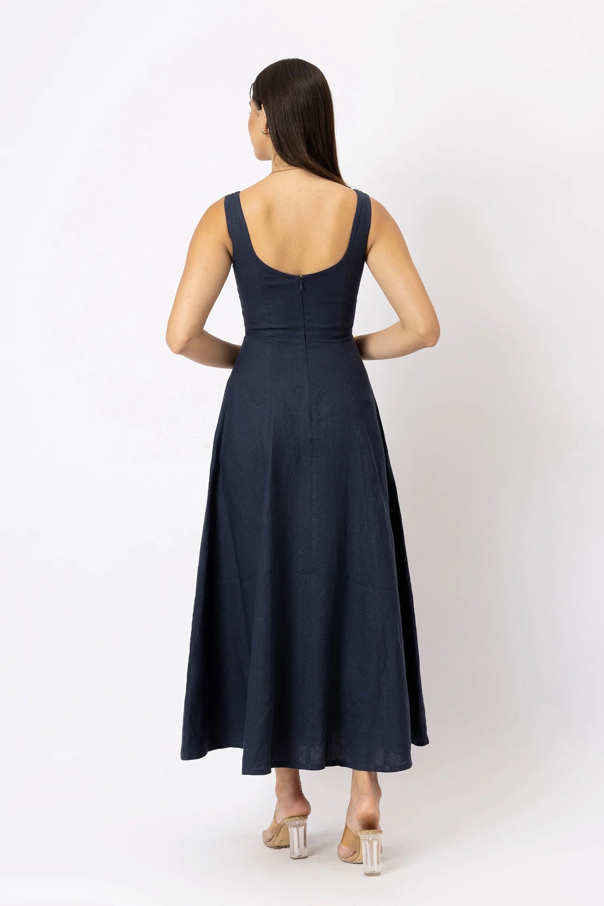 Linen Scoop Neck Maxi Dress with Side Slit