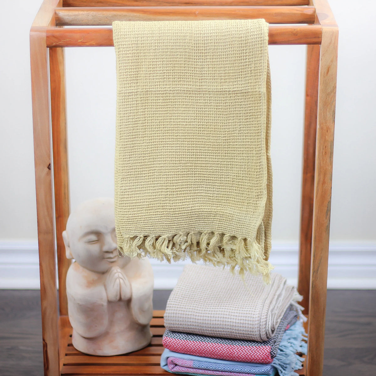 Naturally Dyed Waffle Weave Handwoven Pure Cotton Towel Bath Room Natural Decor Mustard 20x58