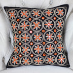 Banjara Lambani Hand Embroidered Cushion Cover Embroidered Mirrors Throw Pillow Case Black 16x16