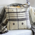 Handwoven Organic Wool Cotton Cushion Cover with Tassels Throw Pillow Cream Brown