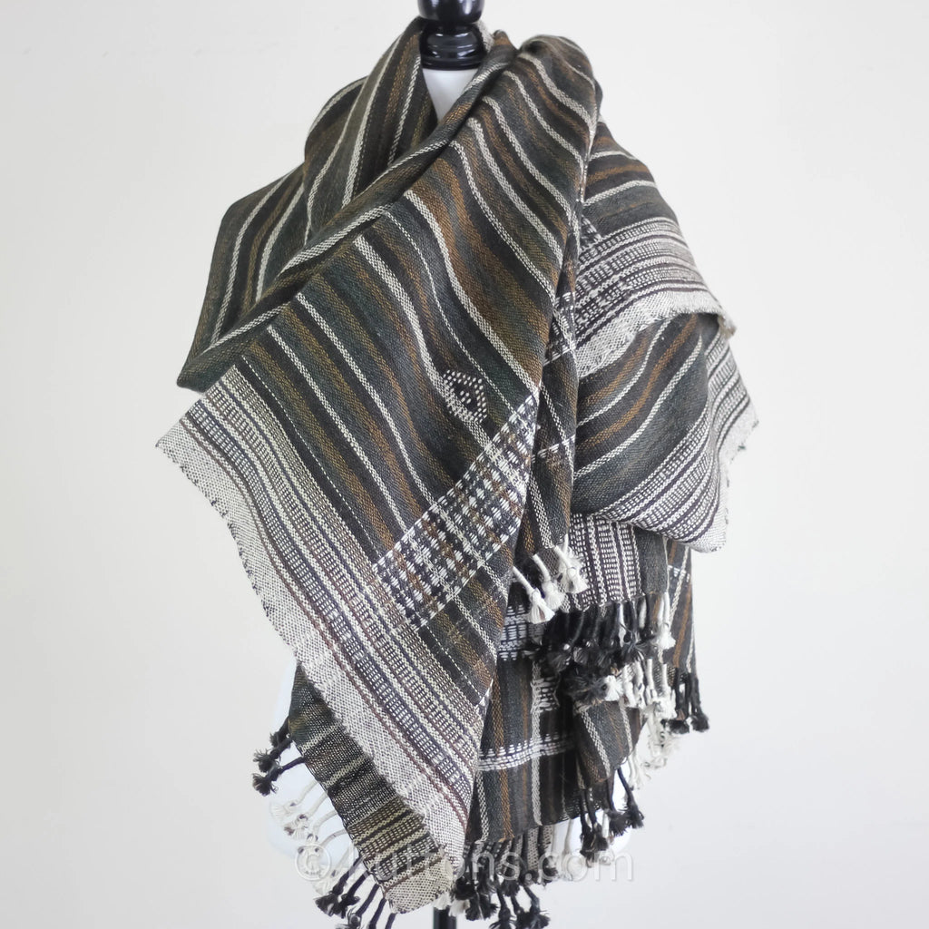 Handspun Handwoven Ethnic Desi Wool Shawl cum Throw Brown 38x86