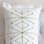Hand Embroidered 100 Linen Gauze Pillow Cover Fringed Edges Handmade 16x24