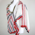 Naturally Dyed Hand Spun Hand Woven Organic Cotton Scarf Wrap White Red Gray 26x76