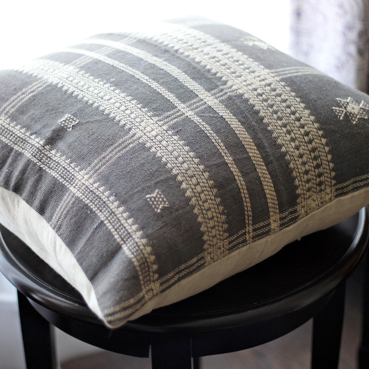 Handspun Handwoven Organic Wool Pillow Cover Antique Cushions Gray 20x20