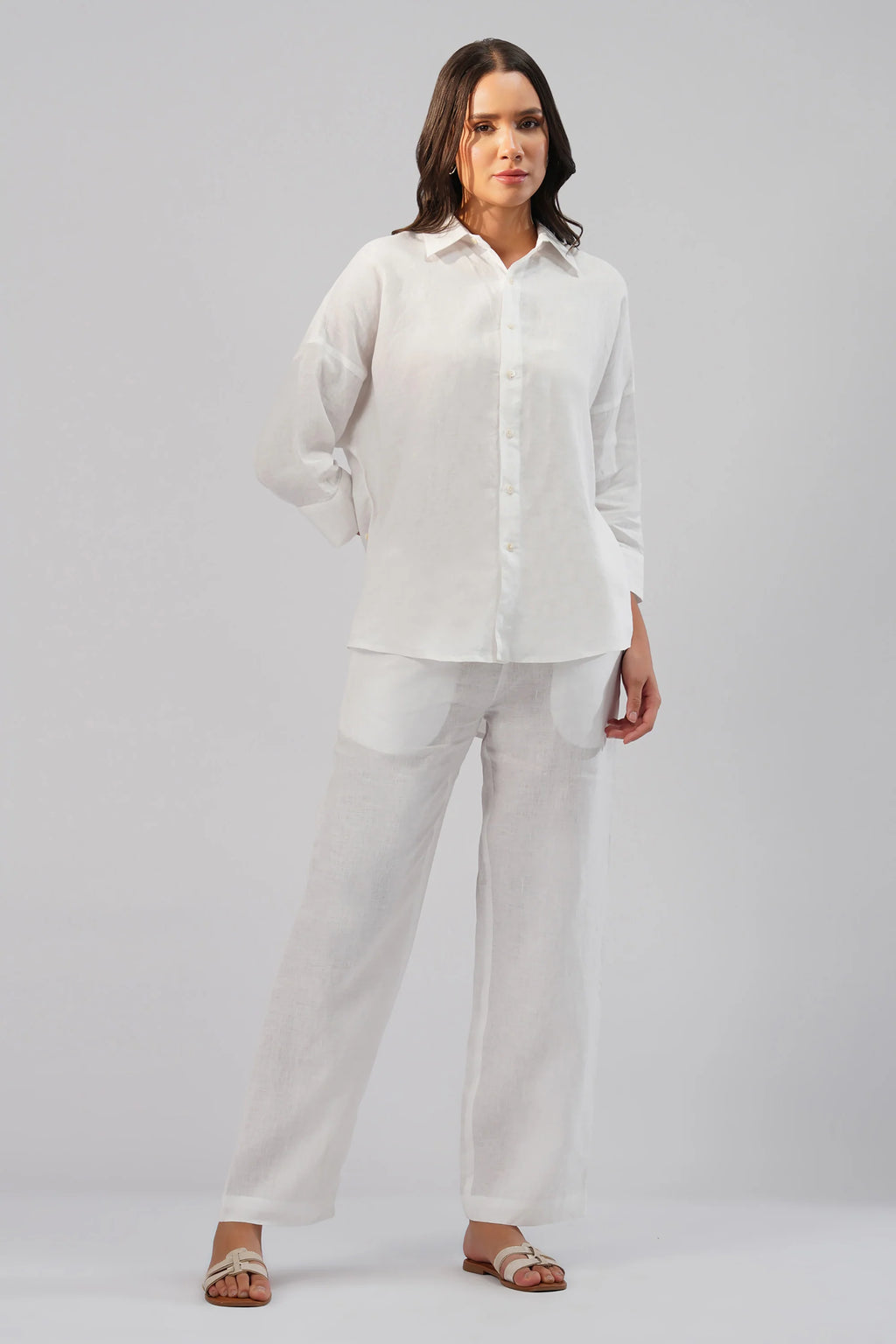 Relaxed Fit Linen Shirt with Wrap Styling Detail Drop Shoulders