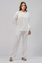 Relaxed Fit Linen Shirt with Wrap Styling Detail Drop Shoulders