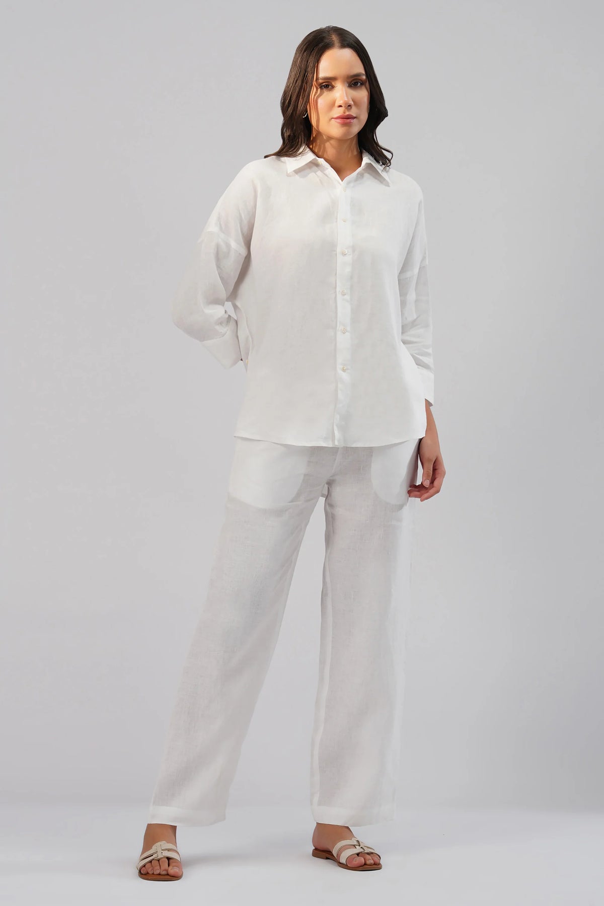 Relaxed Fit Linen Shirt with Wrap Styling Detail Drop Shoulders