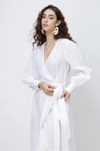 The Solenne Linen Wrap Maxi Dress Elegant Breathable Timeless
