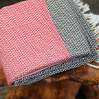 Handwoven Cotton Large Beach Towel with Tassels Lounge Towel Black Red 31x68