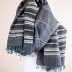 Rustic Charm Multipurpose Handspun Handwoven Ethnic Woolen Shawl Wrap cum Blanket Throw Blue 38x92
