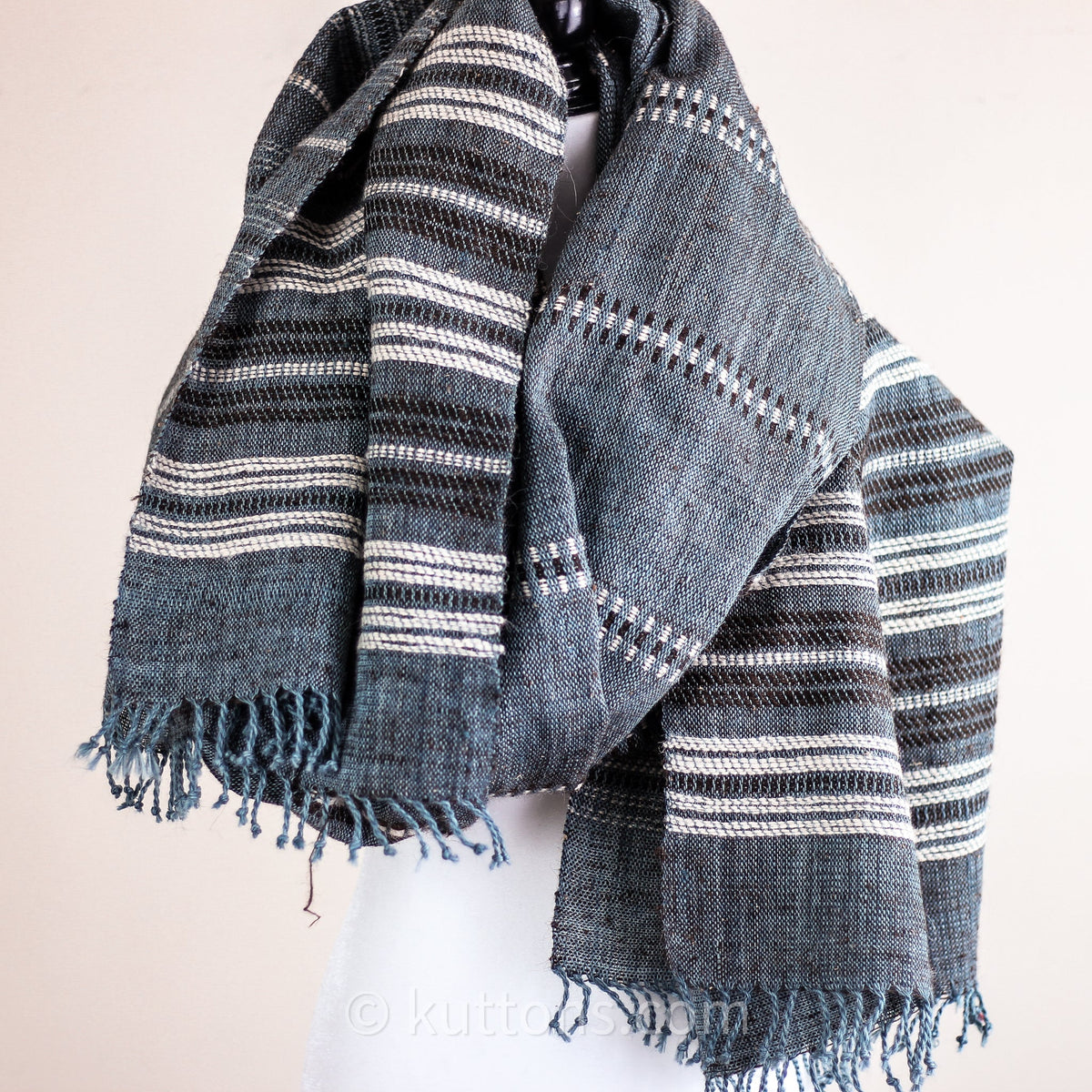 Rustic Charm Multipurpose Handspun Handwoven Ethnic Woolen Shawl Wrap cum Blanket Throw Blue 38x92