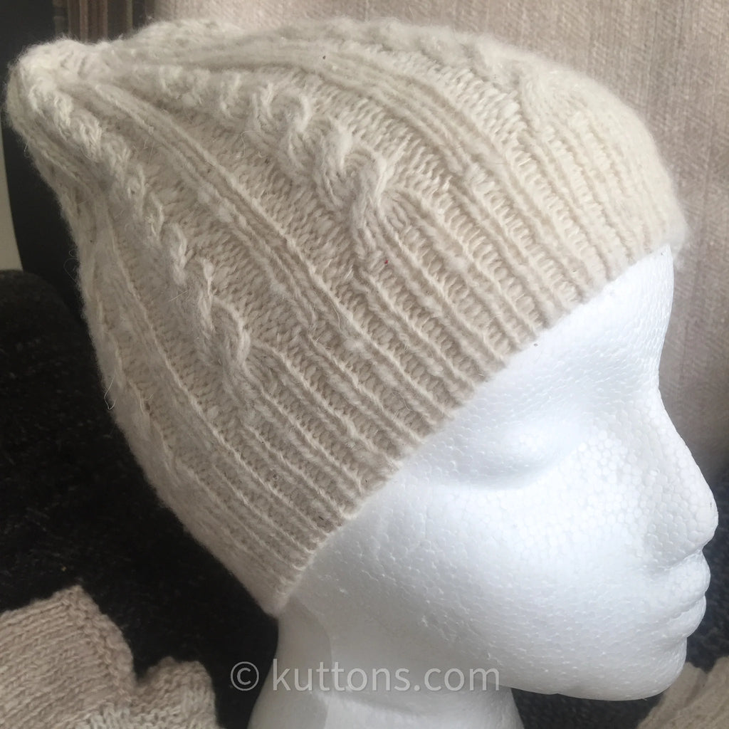 Cashmere Cable Hat for Women Pure Pashmina Cashmere Beanie from Ladakh Milk White Small