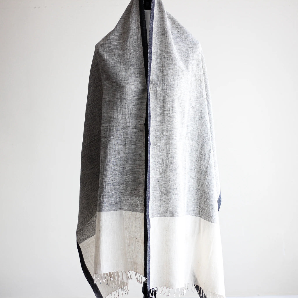 Organic Kala Cotton Wrap with Tassels Handwoven Genetically Pure Organic Cotton Scarf Cream Gray 23x84