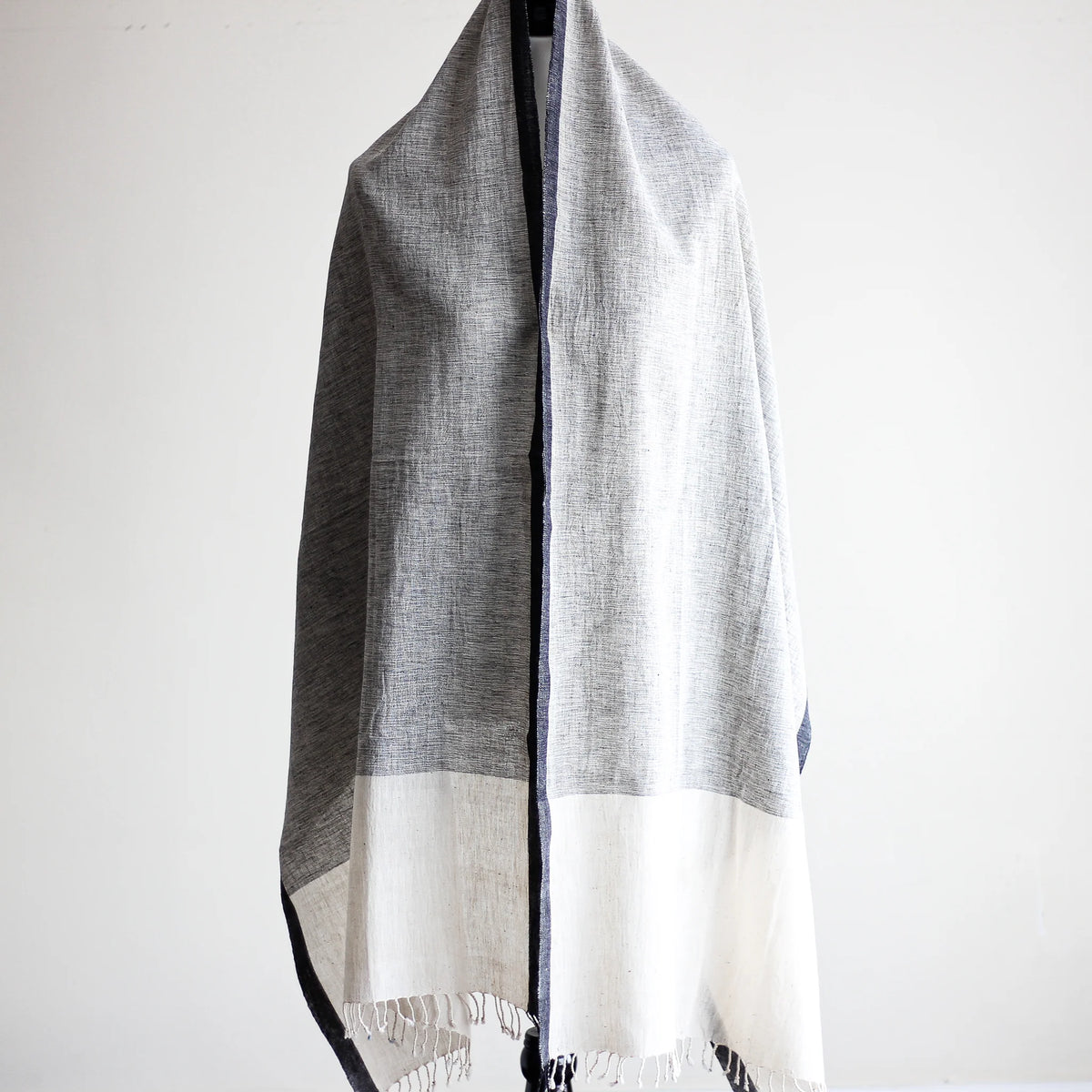 Organic Kala Cotton Wrap with Tassels Handwoven Genetically Pure Organic Cotton Scarf Cream Gray 23x84