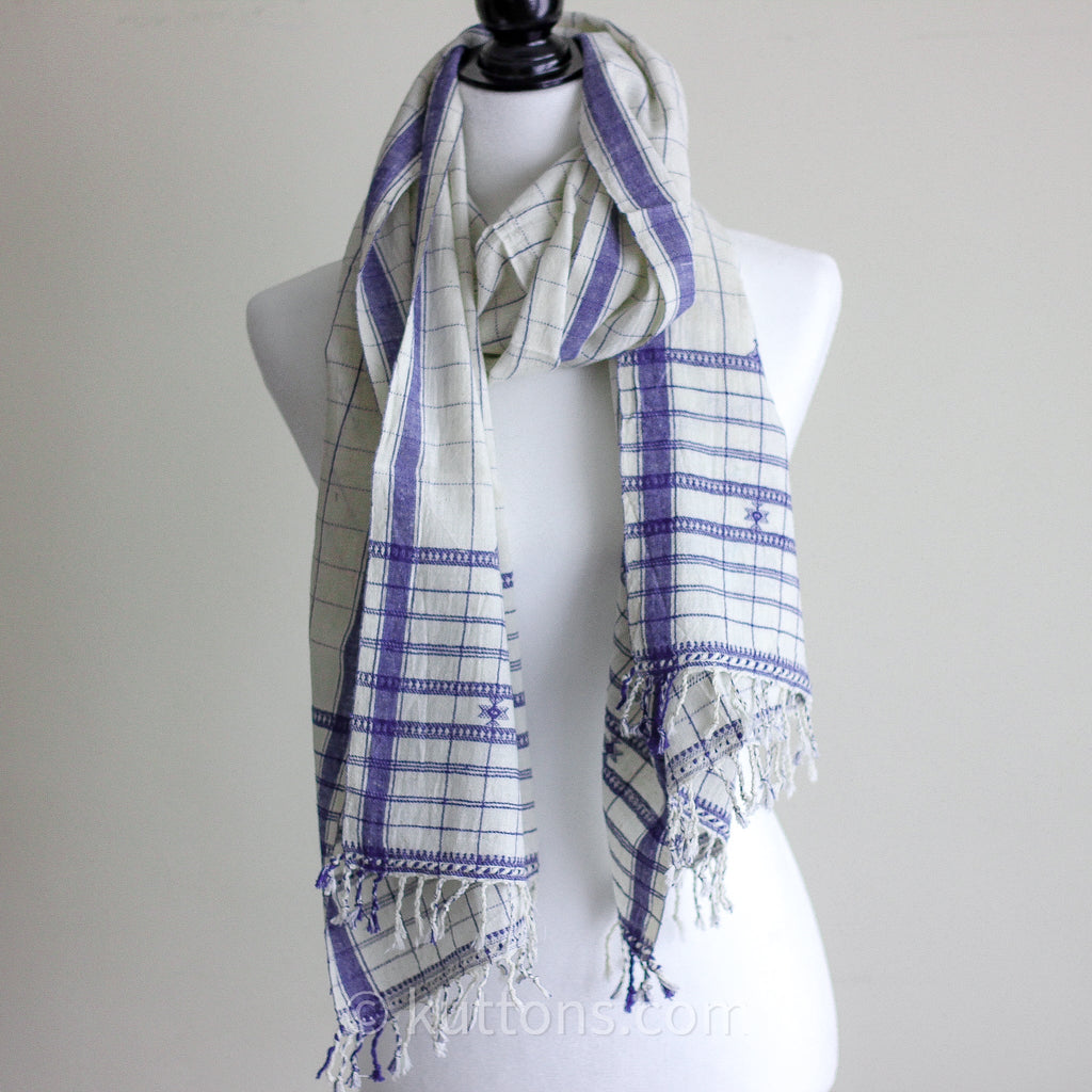 Organic Cotton Wrap with Tassels Handwoven Genetically Pure Organic Kala Cotton Scarf White 23x76 multiple designs