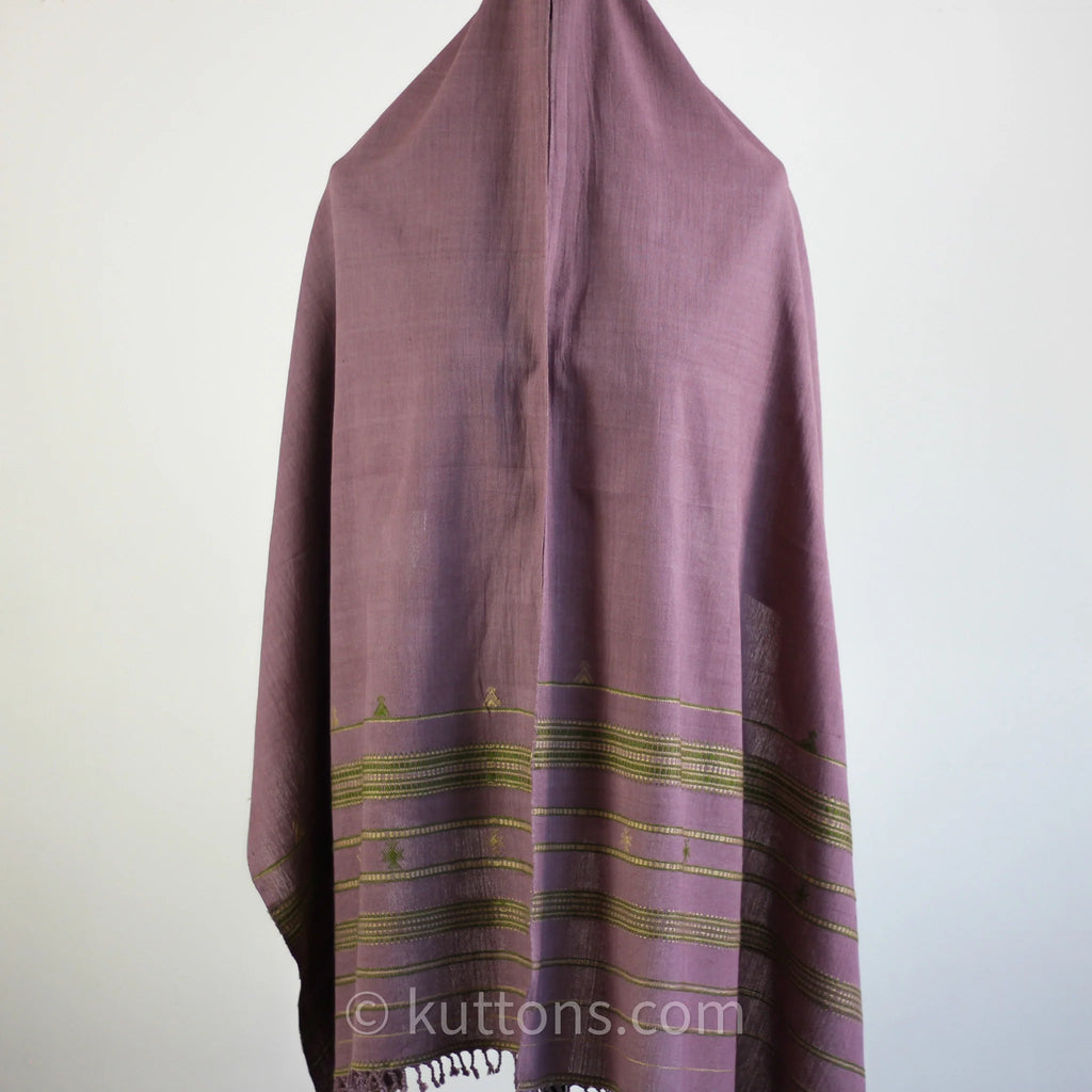 Handwoven Organic Kala Cotton Scarf Wrap with Tassels Antique Fuschia 22x74