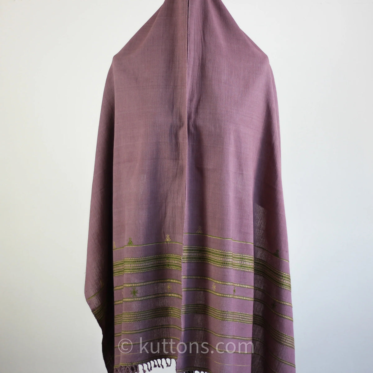 Handwoven Organic Kala Cotton Scarf Wrap with Tassels Antique Fuschia 22x74