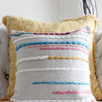 Handwoven 100 Cotton Throw Pillow Cover Decorative Hand Knotted Cushion Cream 18x18