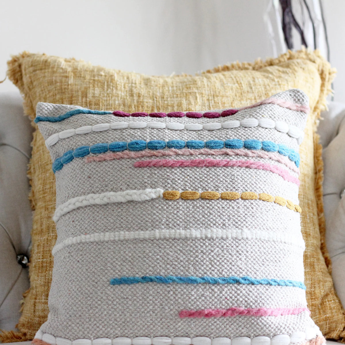 Handwoven 100 Cotton Throw Pillow Cover Decorative Hand Knotted Cushion Cream 18x18