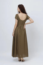 The Aria Linen Maxi Dress Square Neck Fitted Bodice