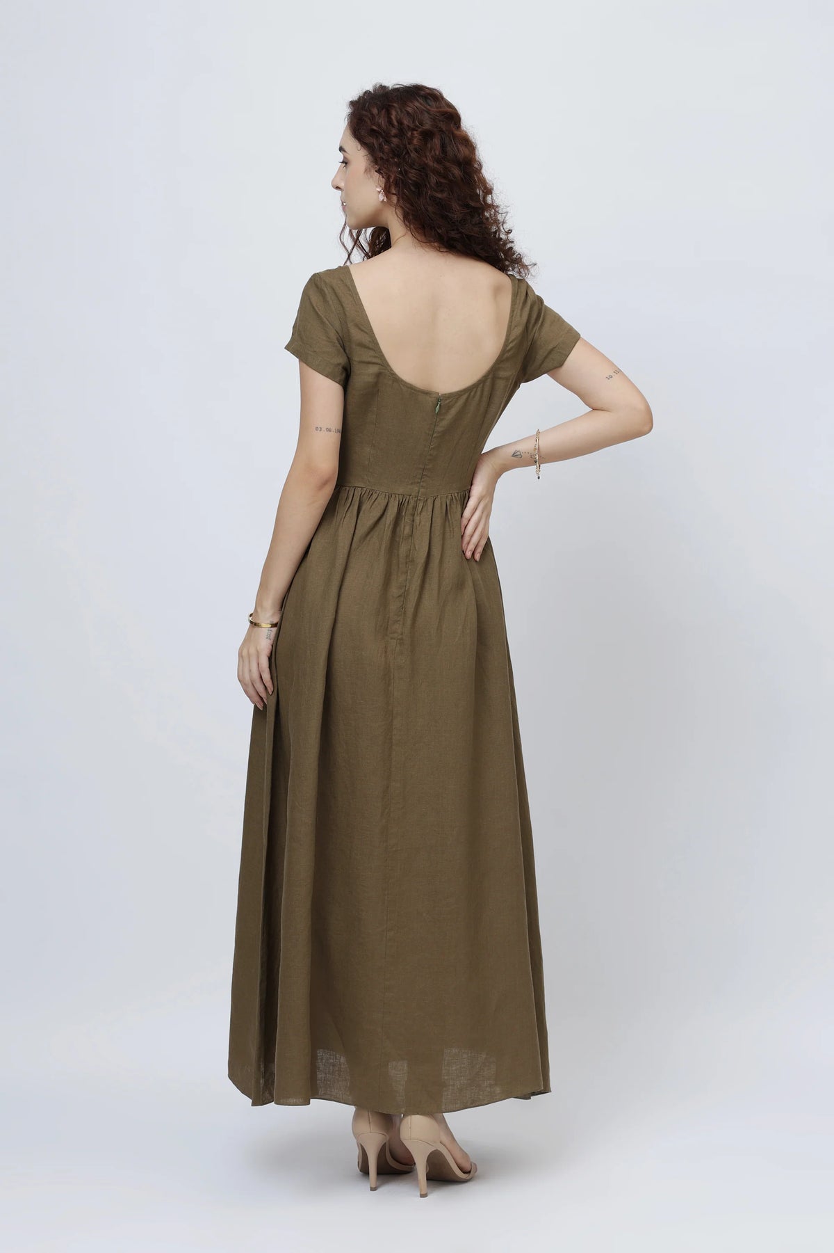 The Aria Linen Maxi Dress Square Neck Fitted Bodice