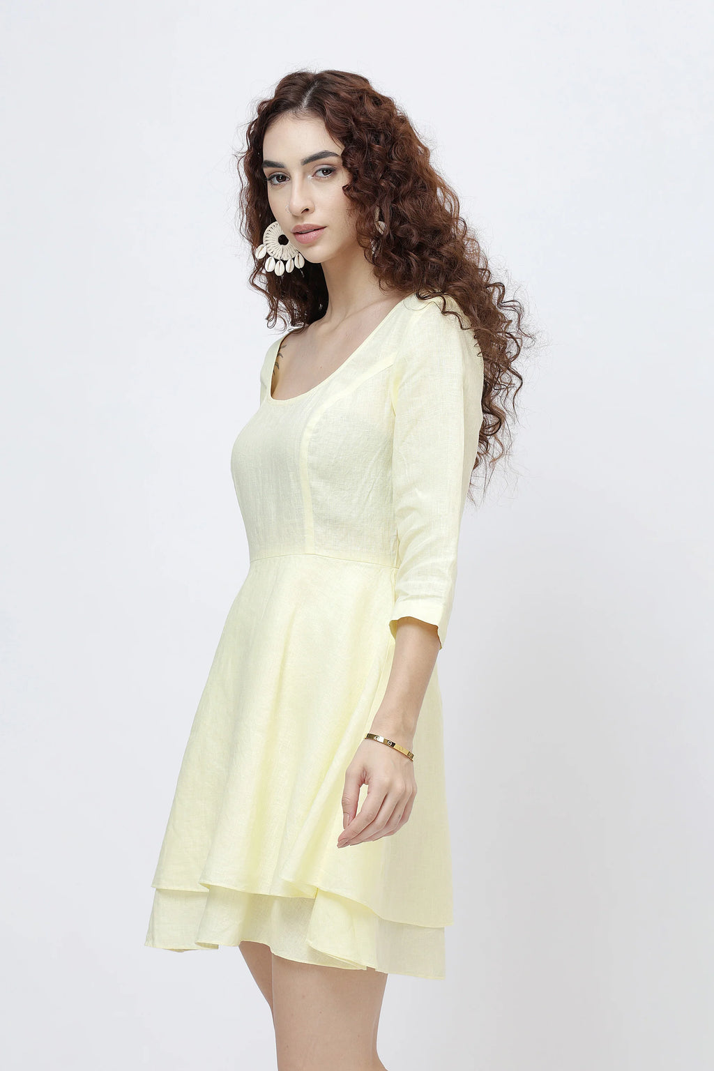The Elara European Linen Dress Rich Double Layered Mini Skirt Dress Boat Neck