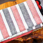 Naturally Dyed Hand Spun Hand Woven Organic Cotton Scarf Wrap White Red Gray 26x76