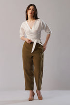 Linen Wrap Top Structured Wrap Linen Top with Tie Waist