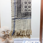 Kalamkari Hand Block Printed Handwoven Pure Cotton Towel Dyed with Natural Colours Beige Black 28x61