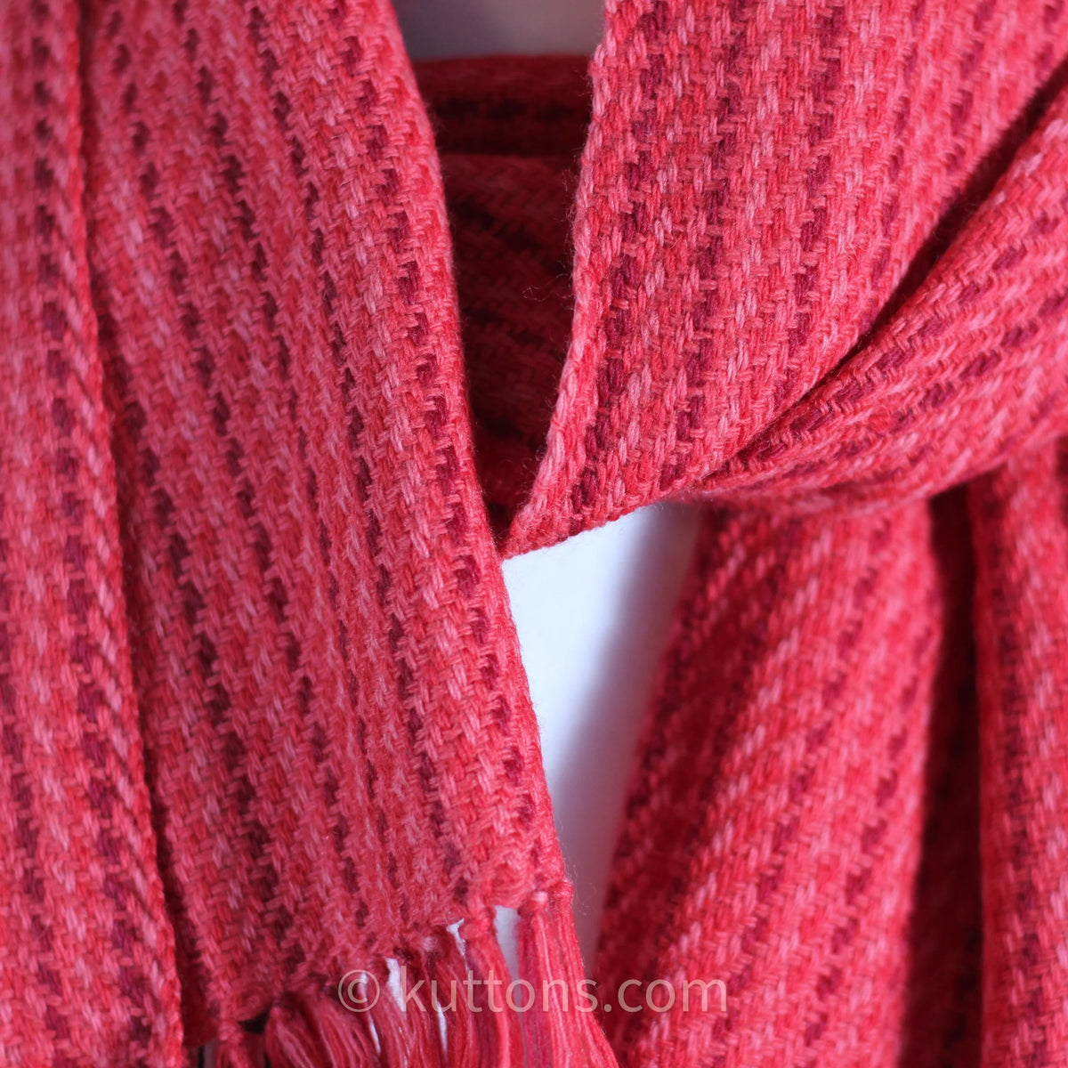 Handwoven Merino Himalayan Wool Scarf Naturally Dyed with Madder Sappanwood Red 11x52 Small
