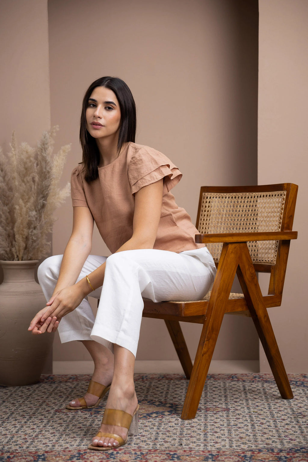 Layered Ruffle Sleeve European Linen Top