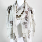 Pure Mulberry Silk Stole Eco Printed with Rose Leaves Featherweight Scarf Brown 21x72