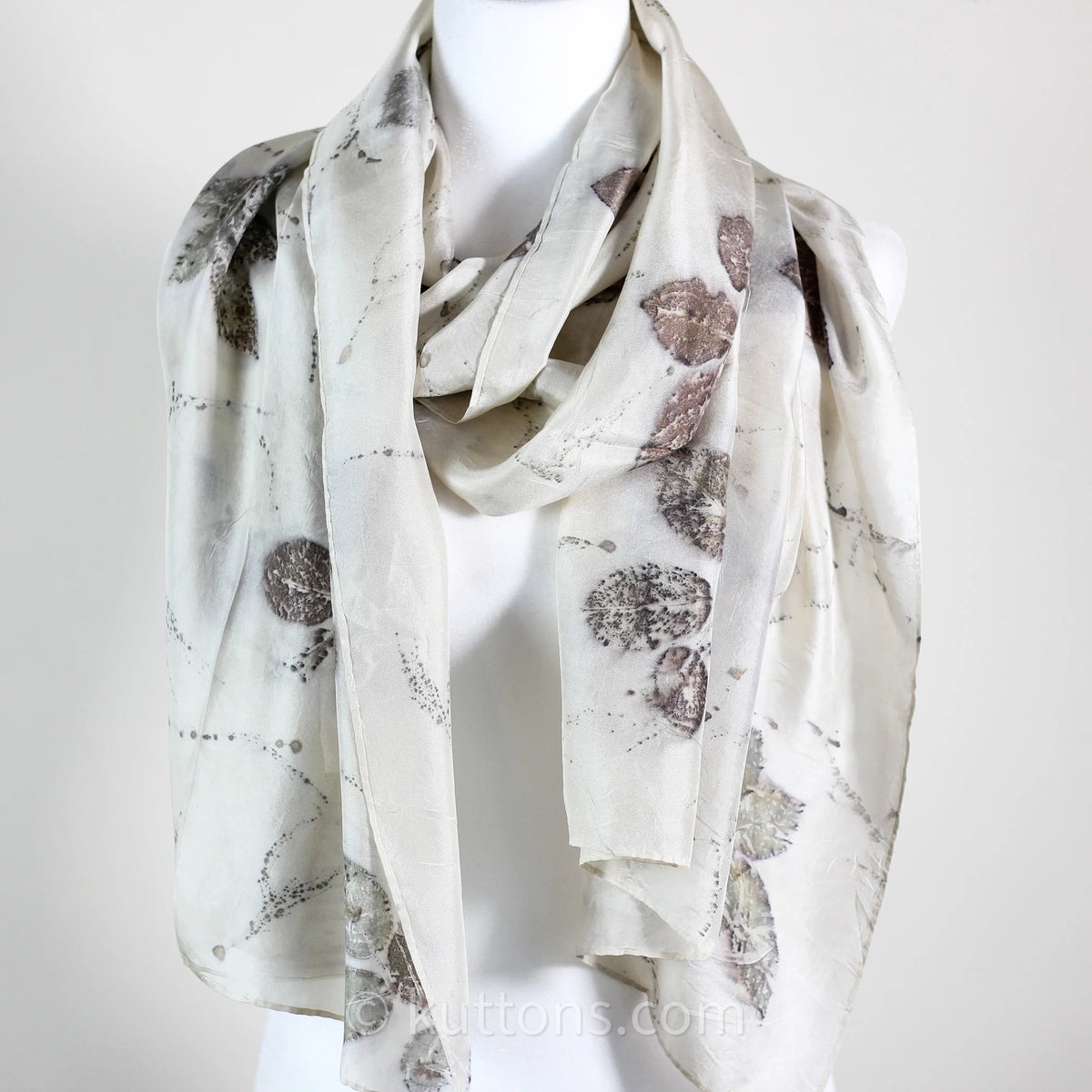 Pure Mulberry Silk Stole Eco Printed with Rose Leaves Featherweight Scarf Brown 21x72