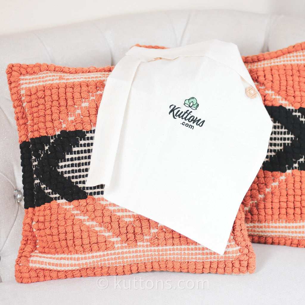 Handwoven Textured Cotton Pillow Cover Coral Black 18x18 Square Set of 2