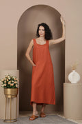 Sleeveless Scoop Neck European Linen Shift Dress