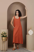 Sleeveless Scoop Neck European Linen Shift Dress