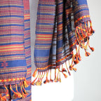 Handwoven Cotton Stole Wrap with Tassels Maroon Golden Brown Olive 23x84