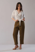 Linen Tapered Pant Relaxed Fit Linen Pants with Elastic Waist