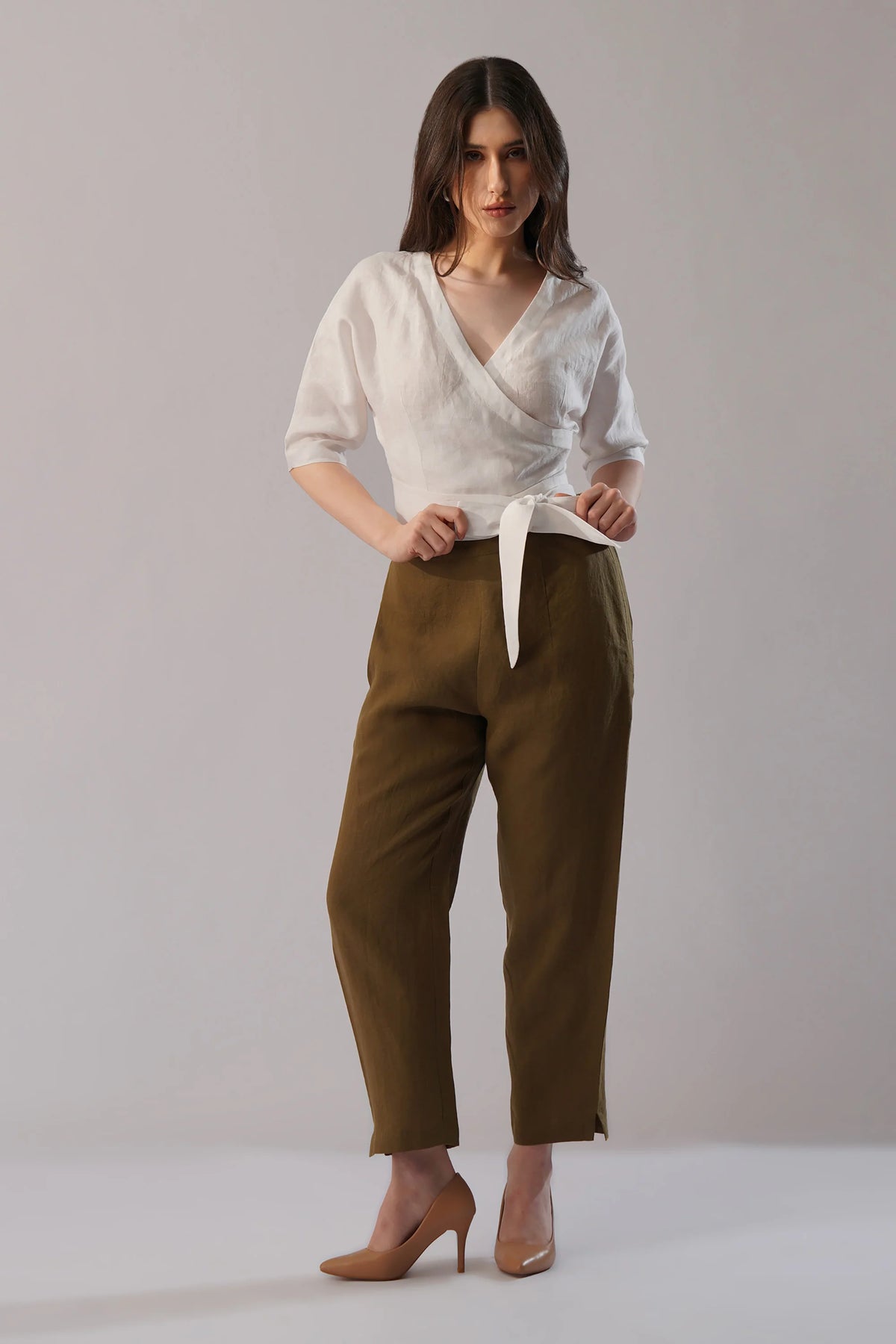 Linen Tapered Pant Relaxed Fit Linen Pants with Elastic Waist