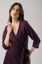 Elara Wrap Linen Dress Asymmetric Hem Ruffle Detail European Linen