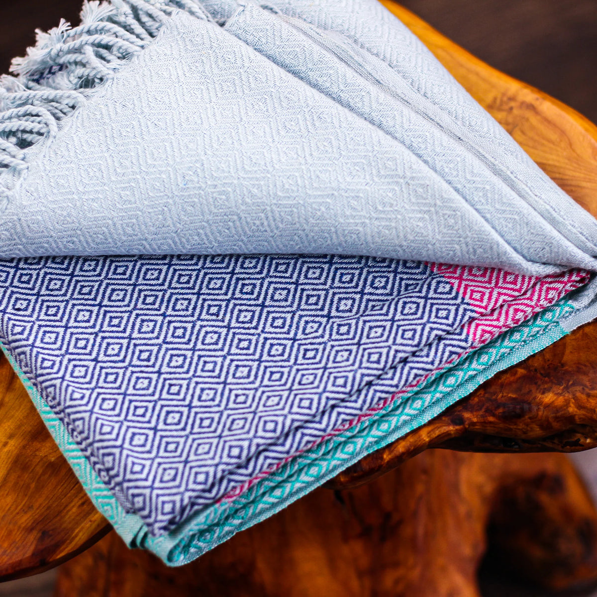 Handloom Cotton Beach Towel with Tassels Red Blue Green 32x64