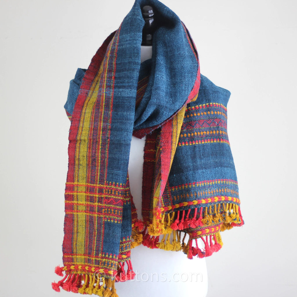 Handspun Handwoven Multipurpose Ethnic Shawl cum Throw Sheep Wool Blue 37x82