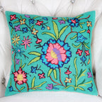 Kashmiri Ari Embroidery Handcrafted Cushion Cover Cotton Wool Green Pillow 16x16