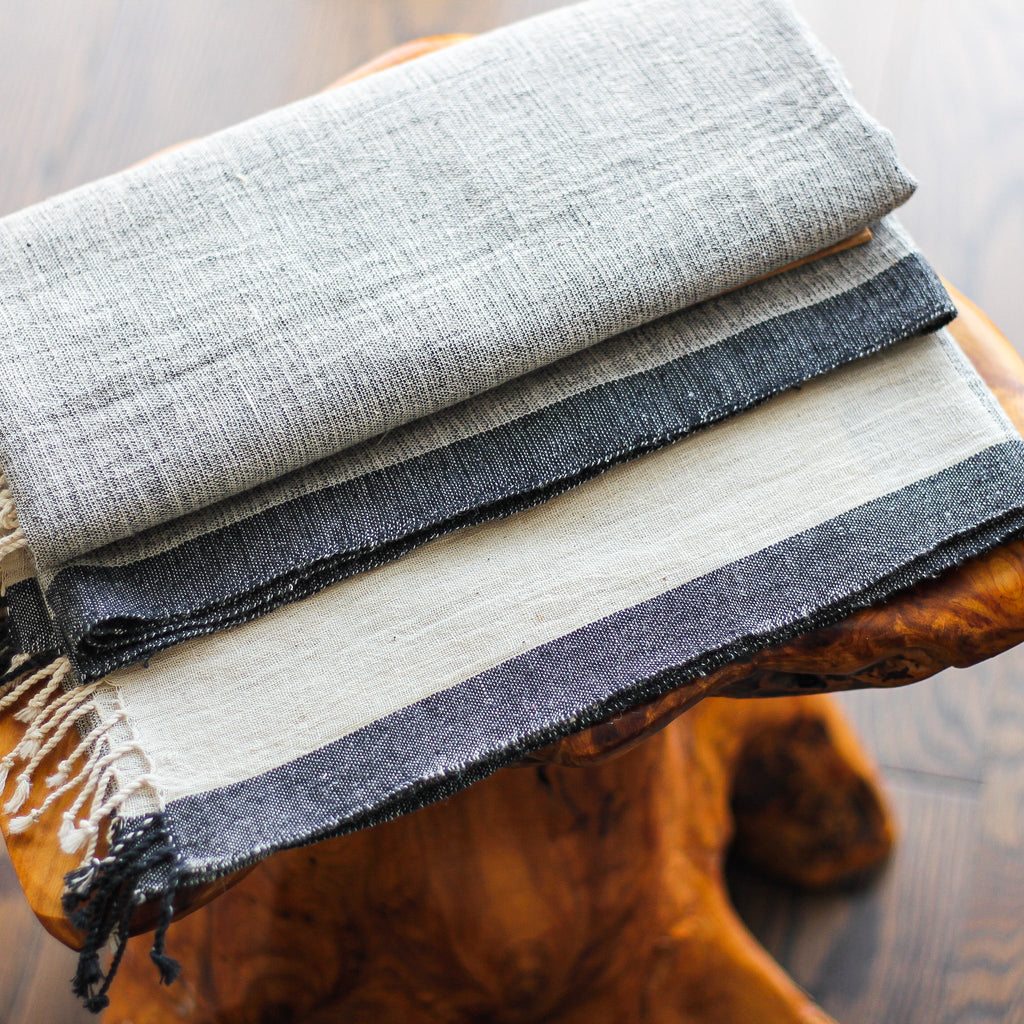 Organic Kala Cotton Wrap with Tassels Handwoven Genetically Pure Organic Cotton Scarf Cream Gray 23x84